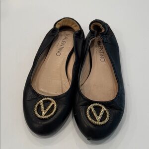 Valentino Black Flats with Gold Logo